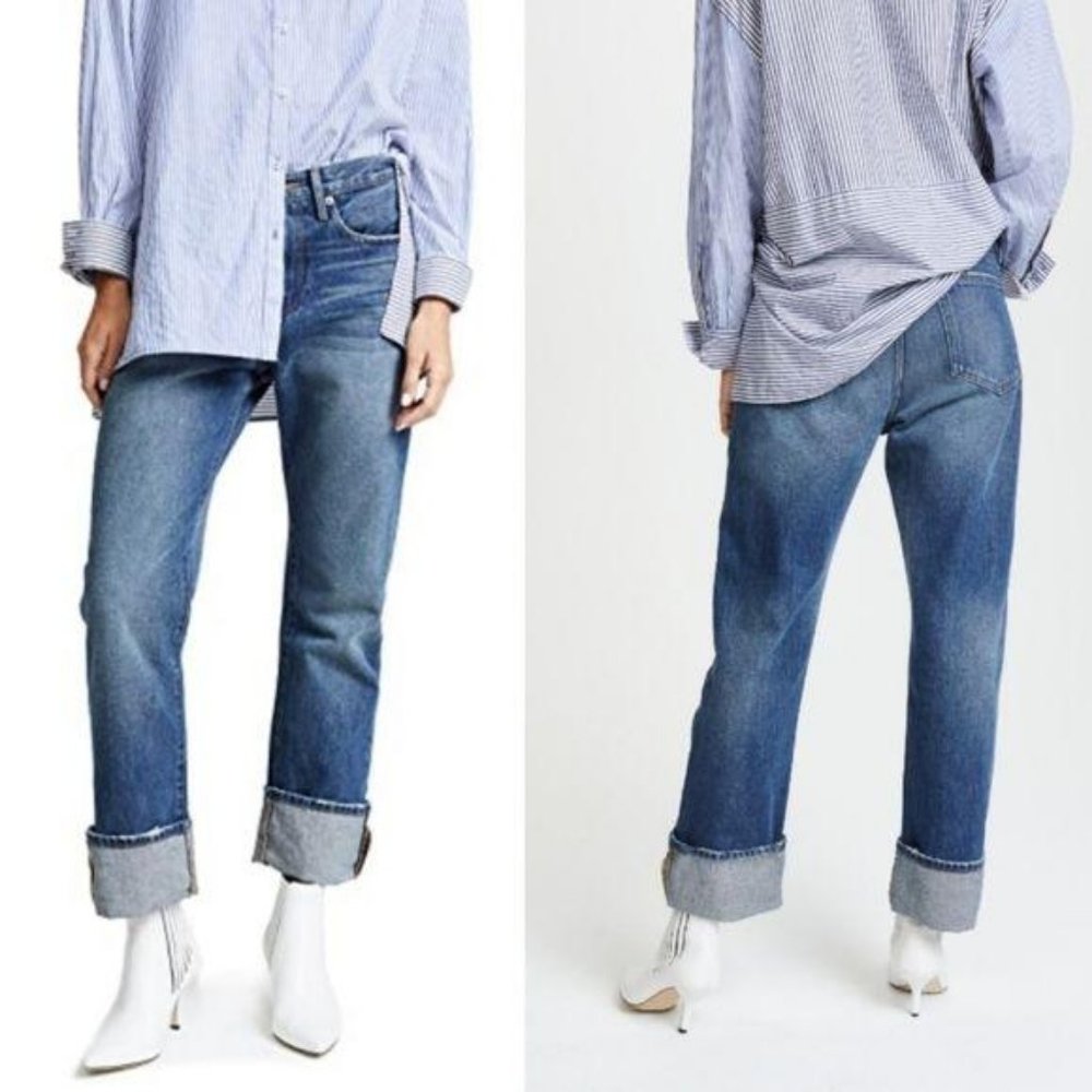 Frame Le Oversized High Rise Cuff Jeans in Calvert